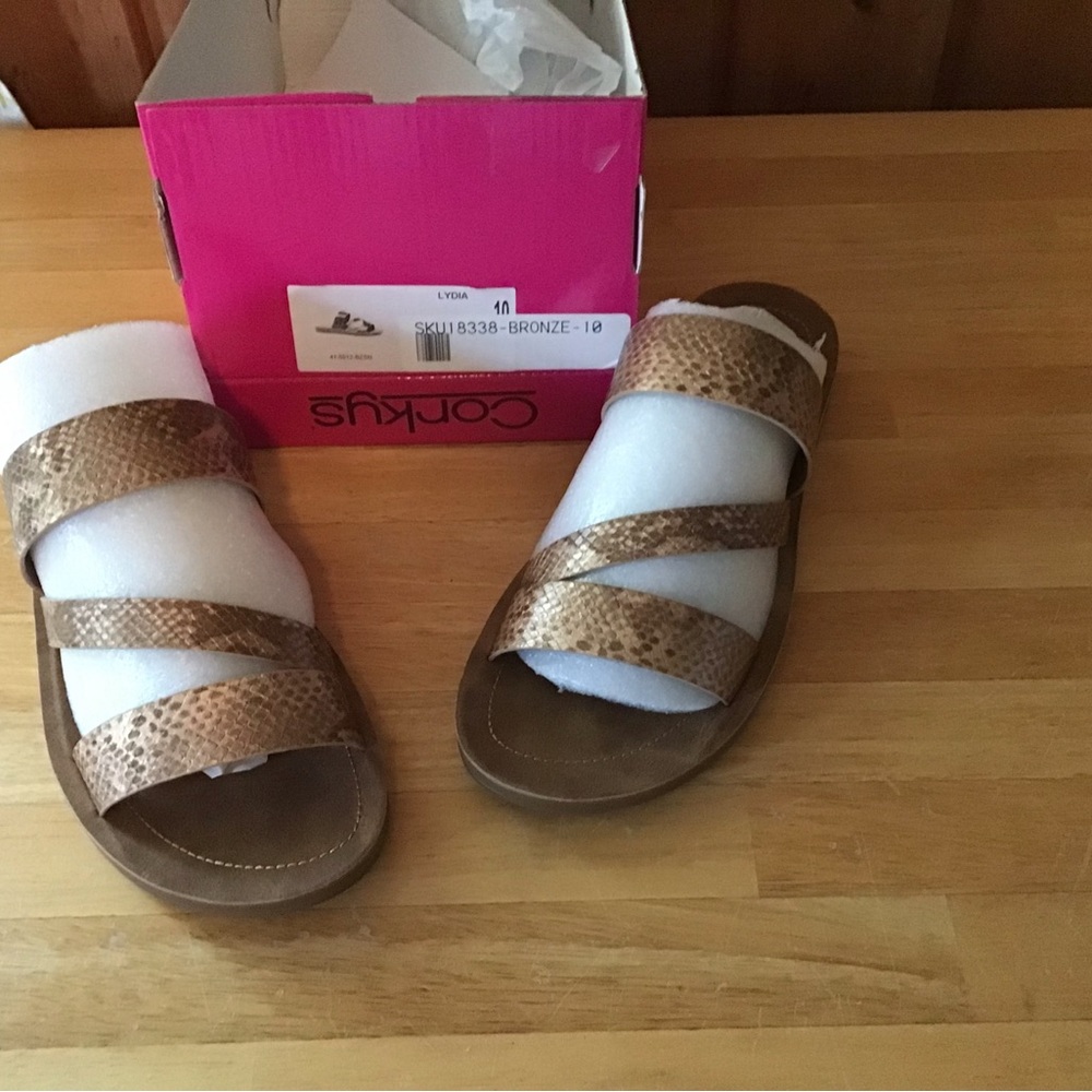 Women’s Corkys Bronze Strappy Sandals 10